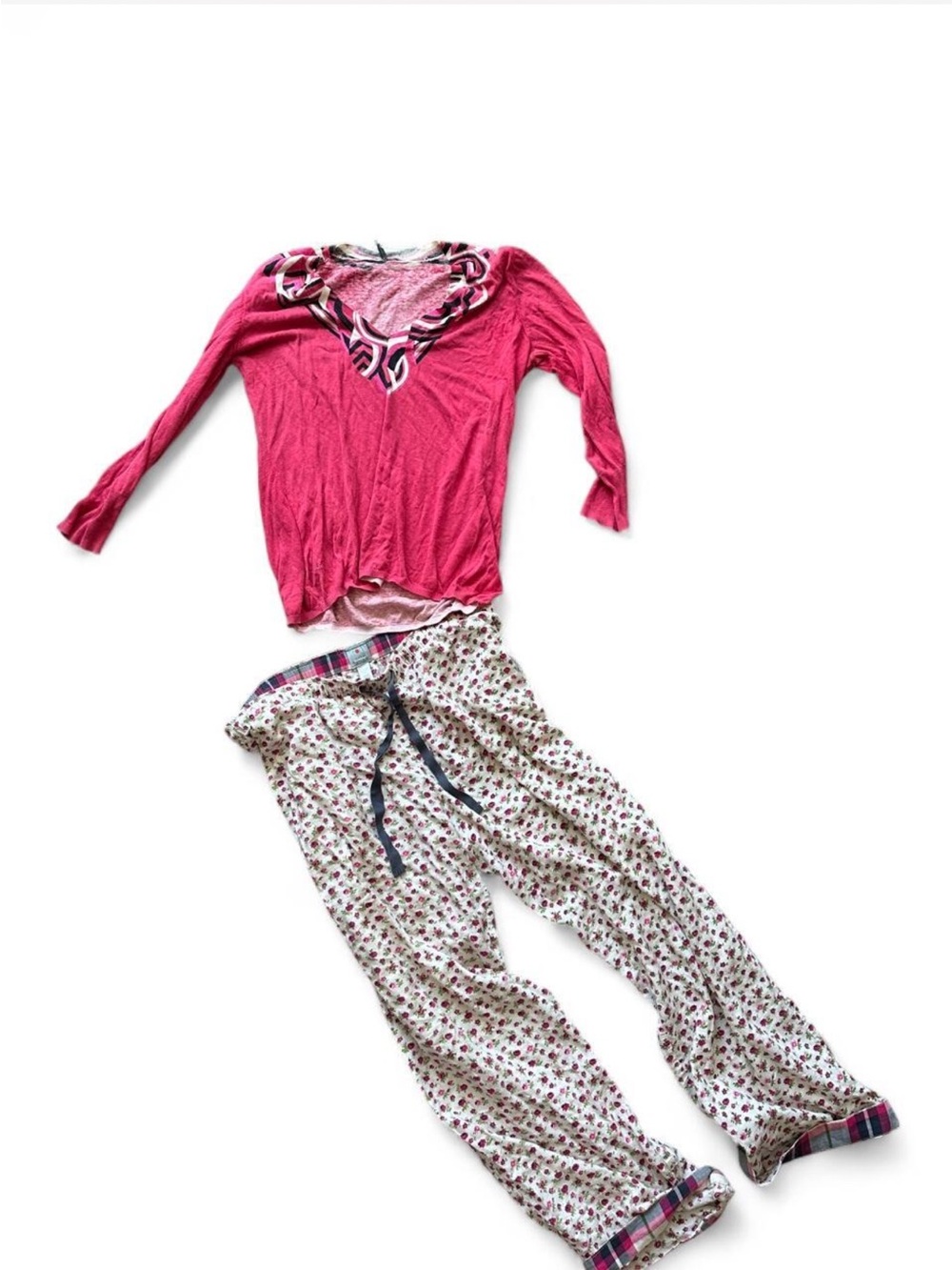 Women’s two piece pajama pink floral printed set size S/M BCBG
